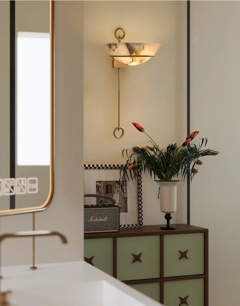 Tether Alabaster Wall Light - Diameter 10.2 in x H 21.7 inGold & Whitecasivra