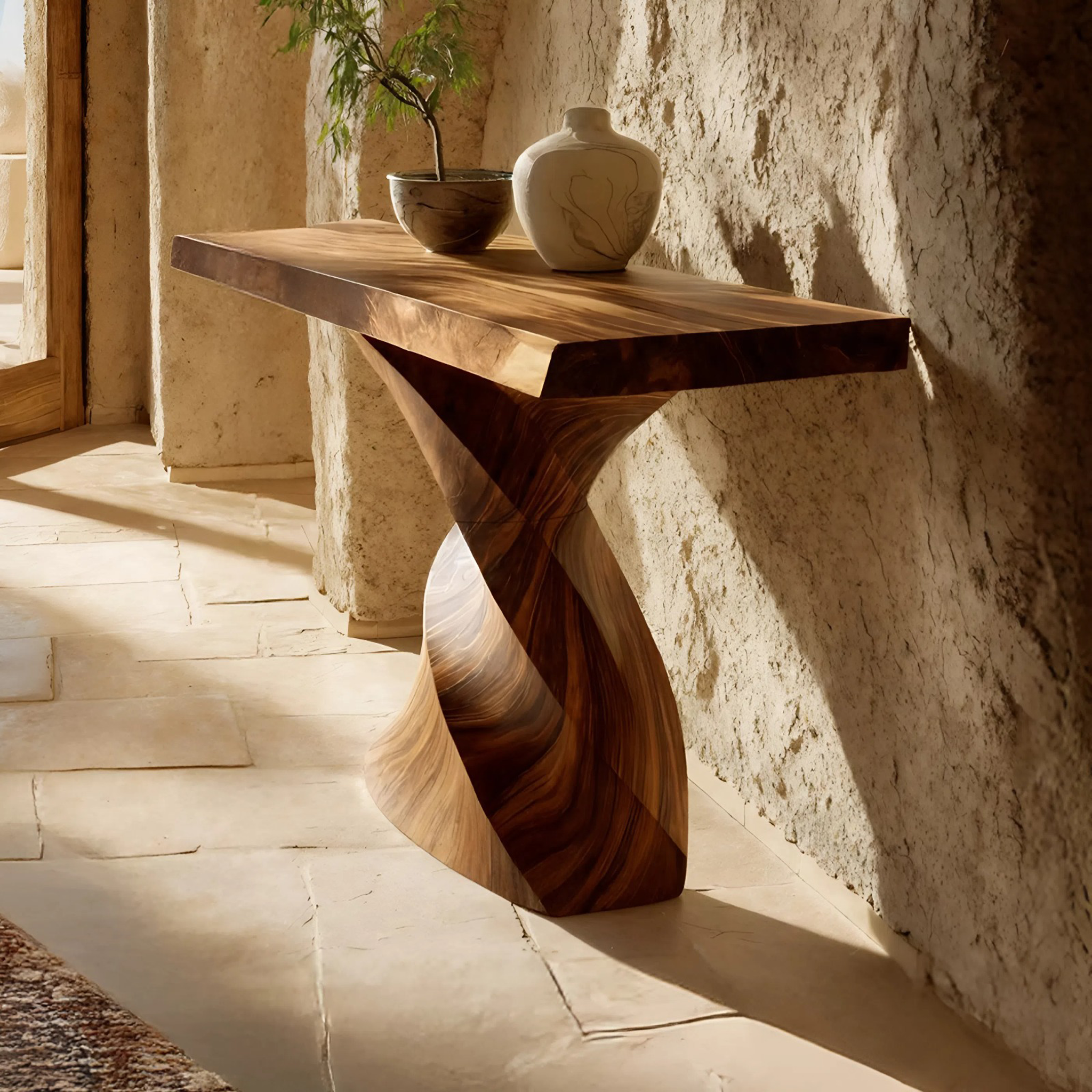 Farmhouse Solid Wood Console Table Organic Sculptural For Home Decor