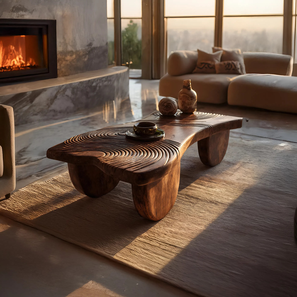 Farmhouse Abstract Solid Wood Coffee Table For Living Room