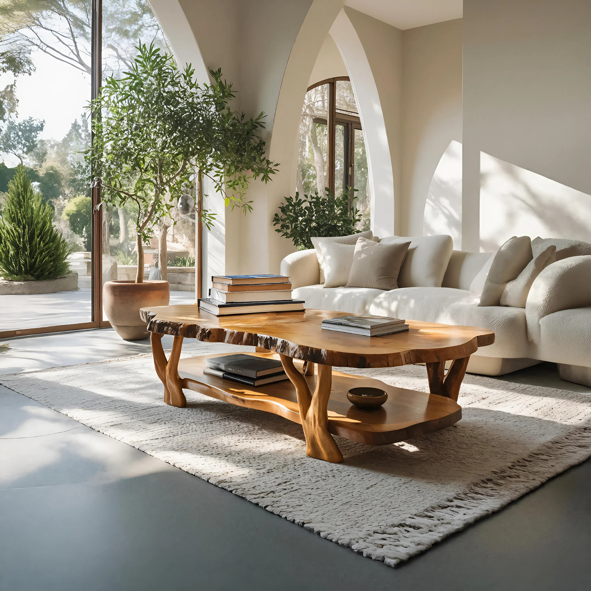 Contemporary Live Edge Coffee Table Two Layered Design For Living