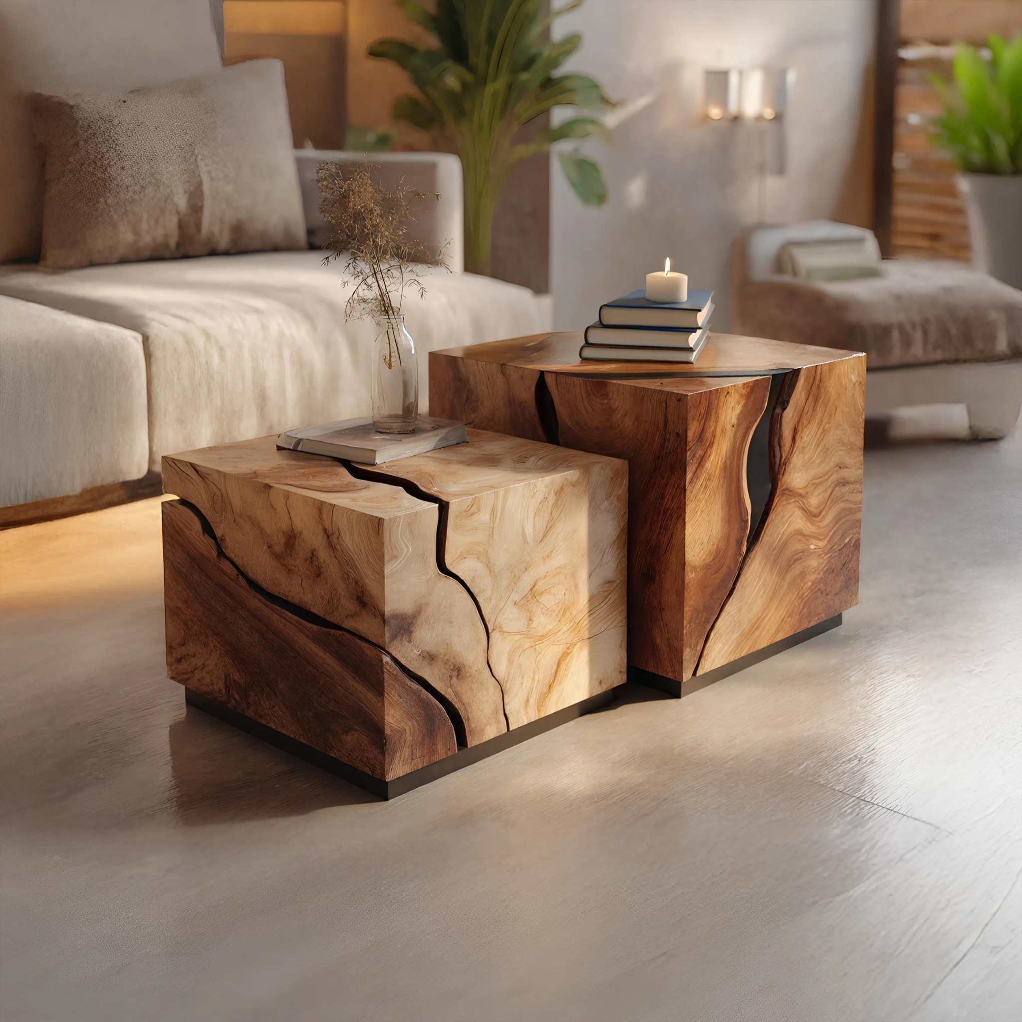 Mid Century Solid Wood Low Coffee Table For Living Room