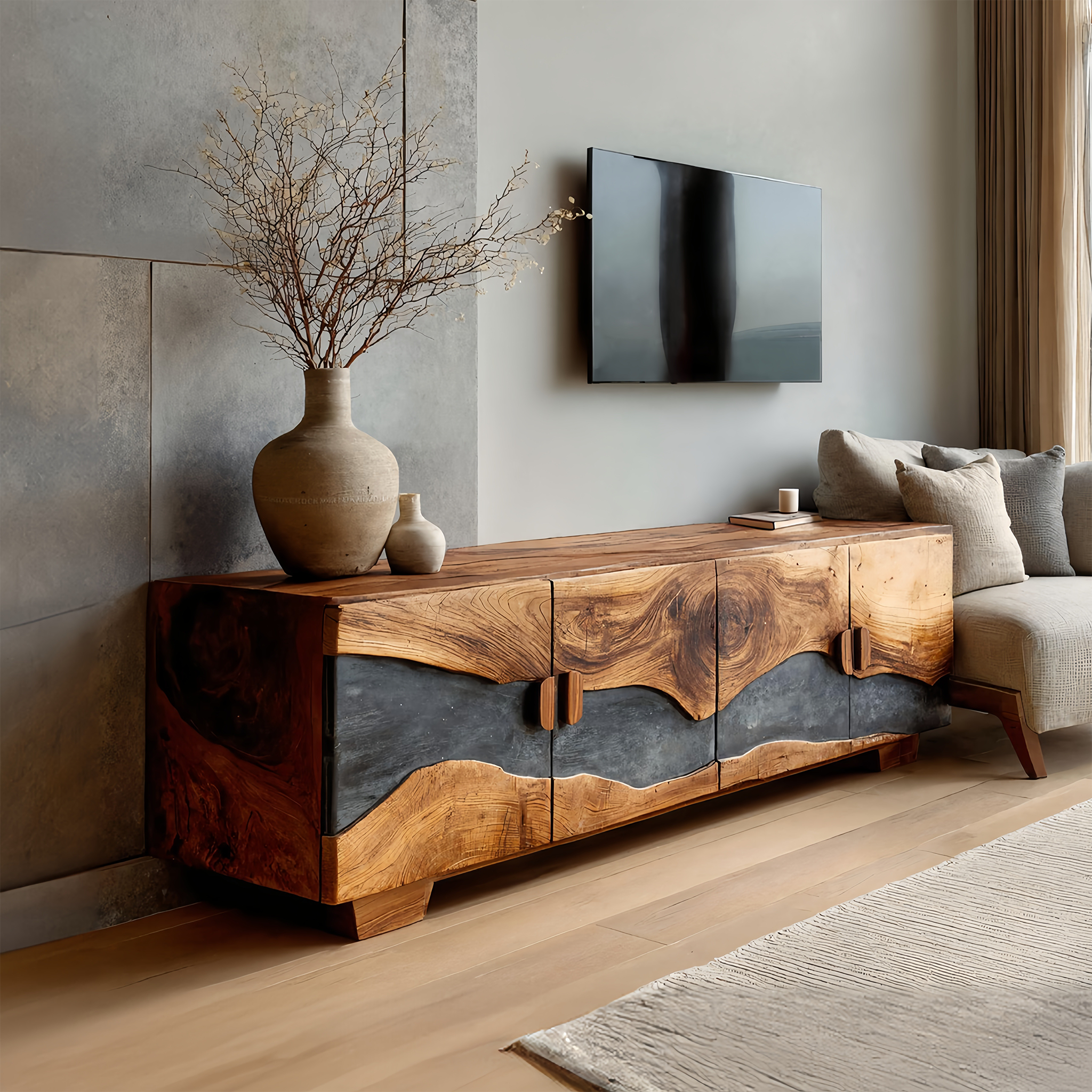 Mid Century Solid Wood TV Console For Living Room Decor