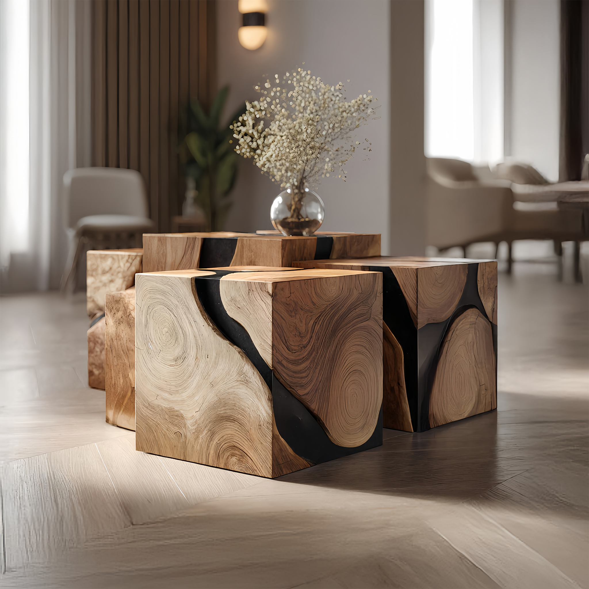 Mid Century Solid Wood Square Table For Living Room