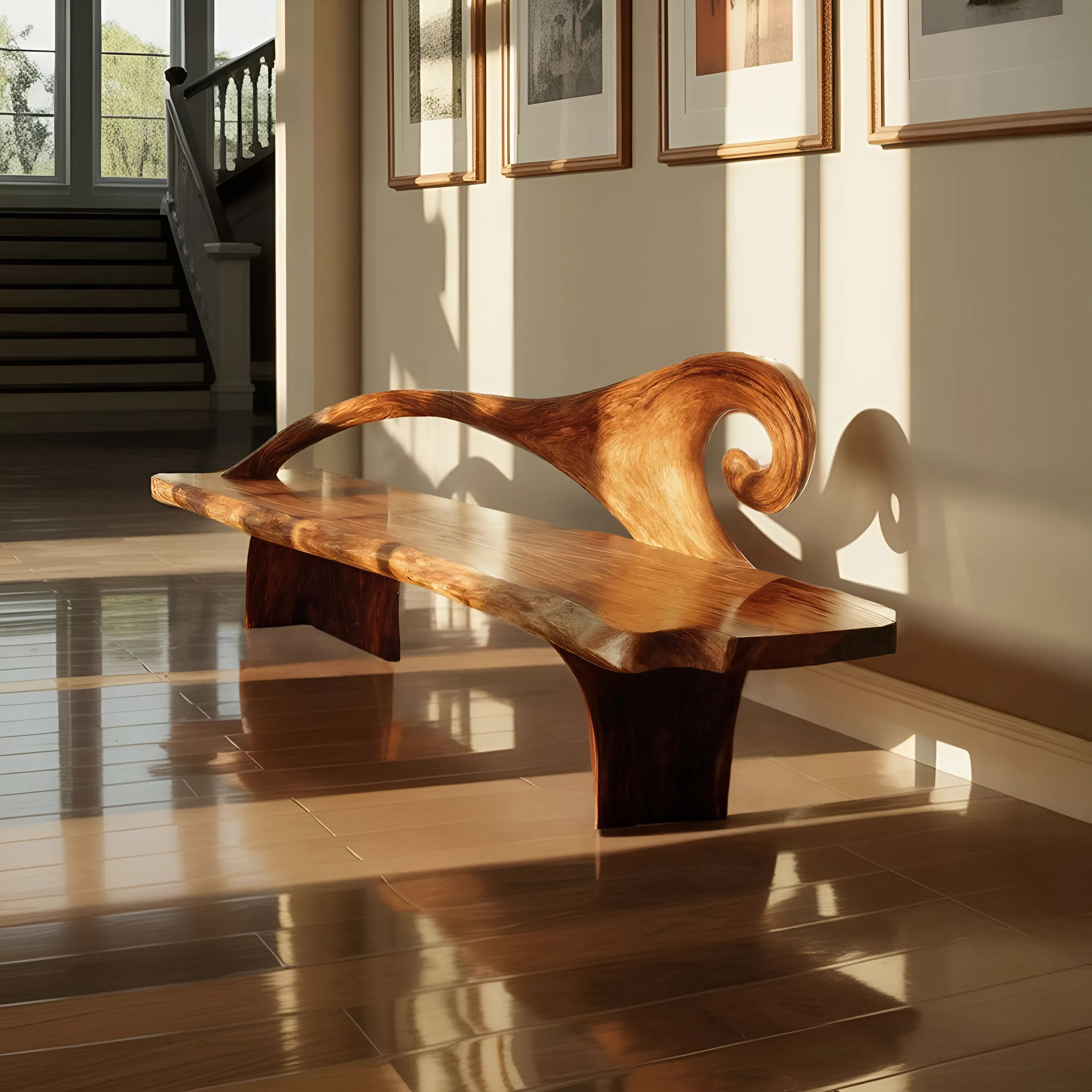 Natural Rustic Wood Entryway Bench For Home Hallway