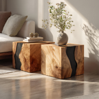 Handcrafted Solid Wood Cube Table For Natural Decor Home