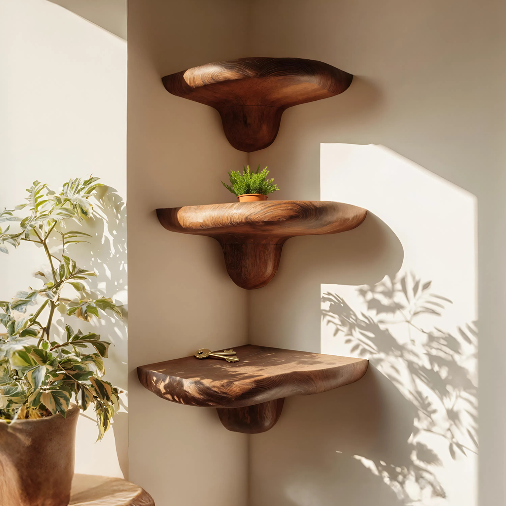Farmhouse Handcrafted Wooden Mushroom Shelf For Entryway Design