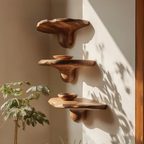 Handcrafted Solid Wood Mushroom Shelf For Bedroom Furniture Decor