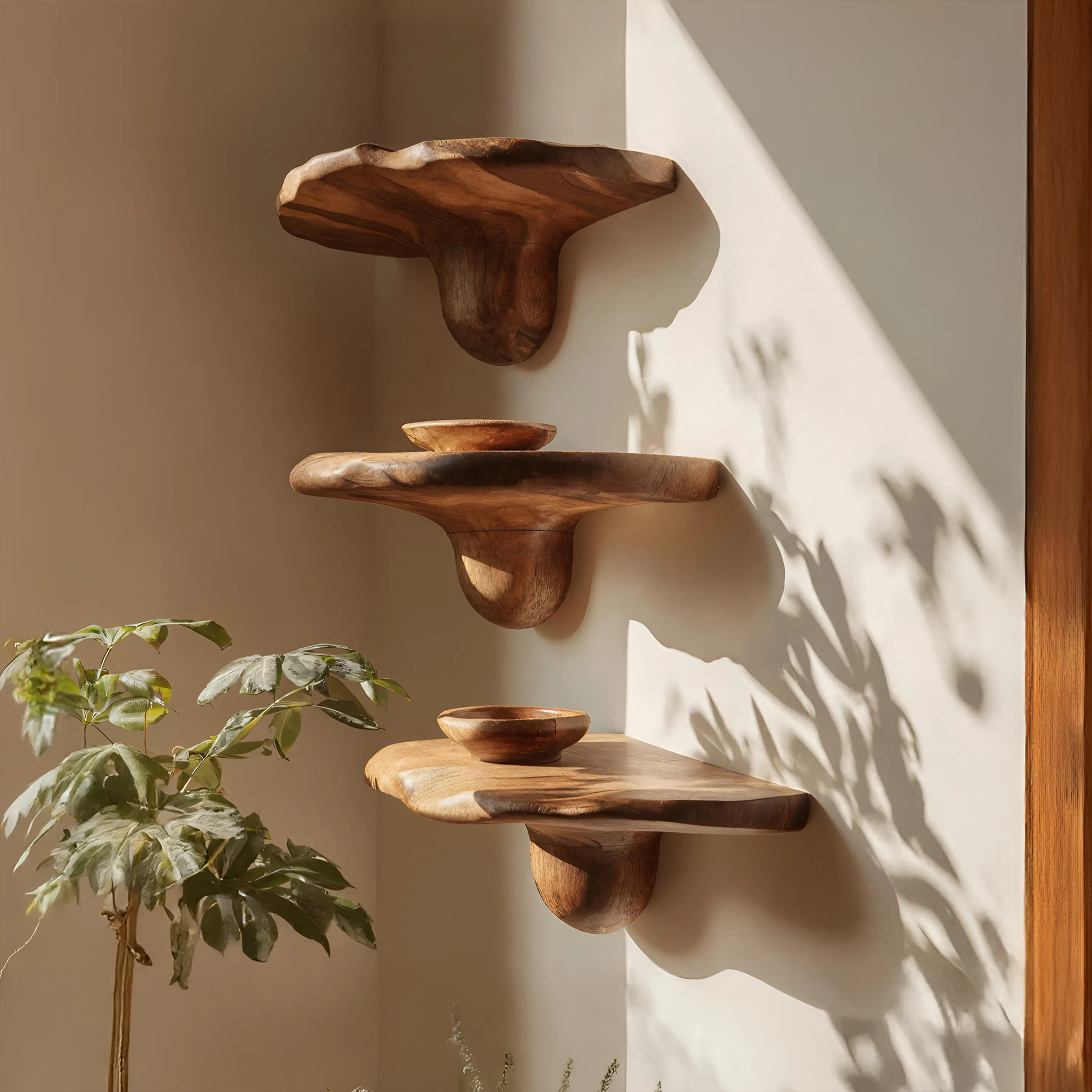 Handcrafted Solid Wood Mushroom Shelf For Bedroom Furniture Decor