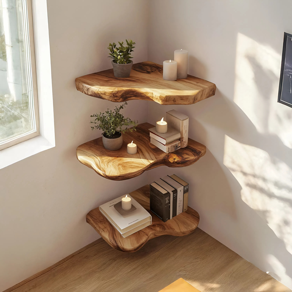 Modern Solid Wood Corner Shelf For Entryway Design And Display