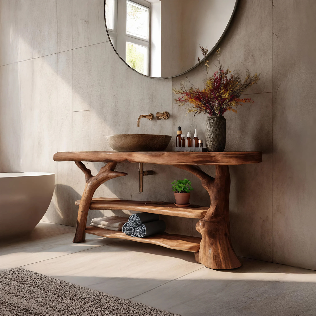 Handcrafted Live Edge Bathroom Vanity Solid Wood Sink For Modern Bathroom