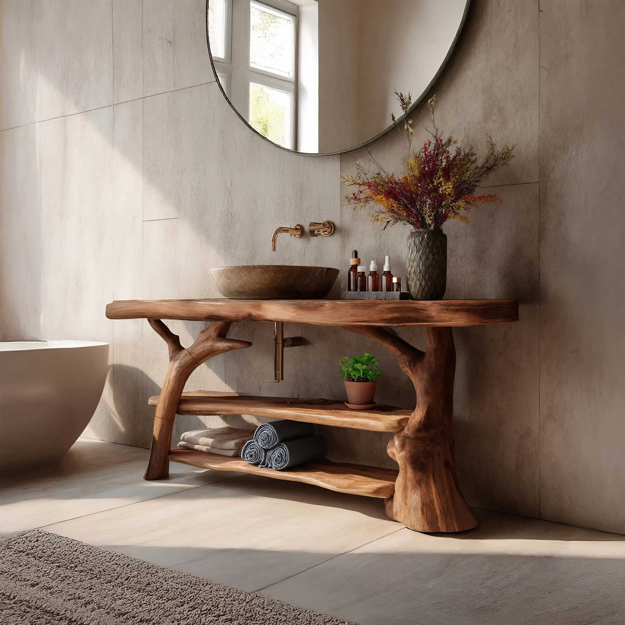 Handcrafted Live Edge Bathroom Vanity Solid Wood Sink For Modern Bathroom