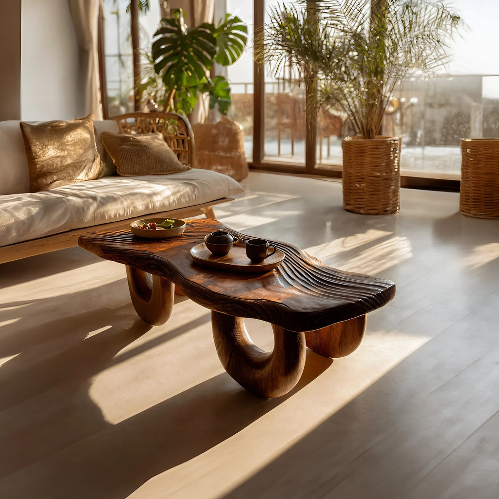 Mid Century Wooden Live Edge Coffee Table For Living Room