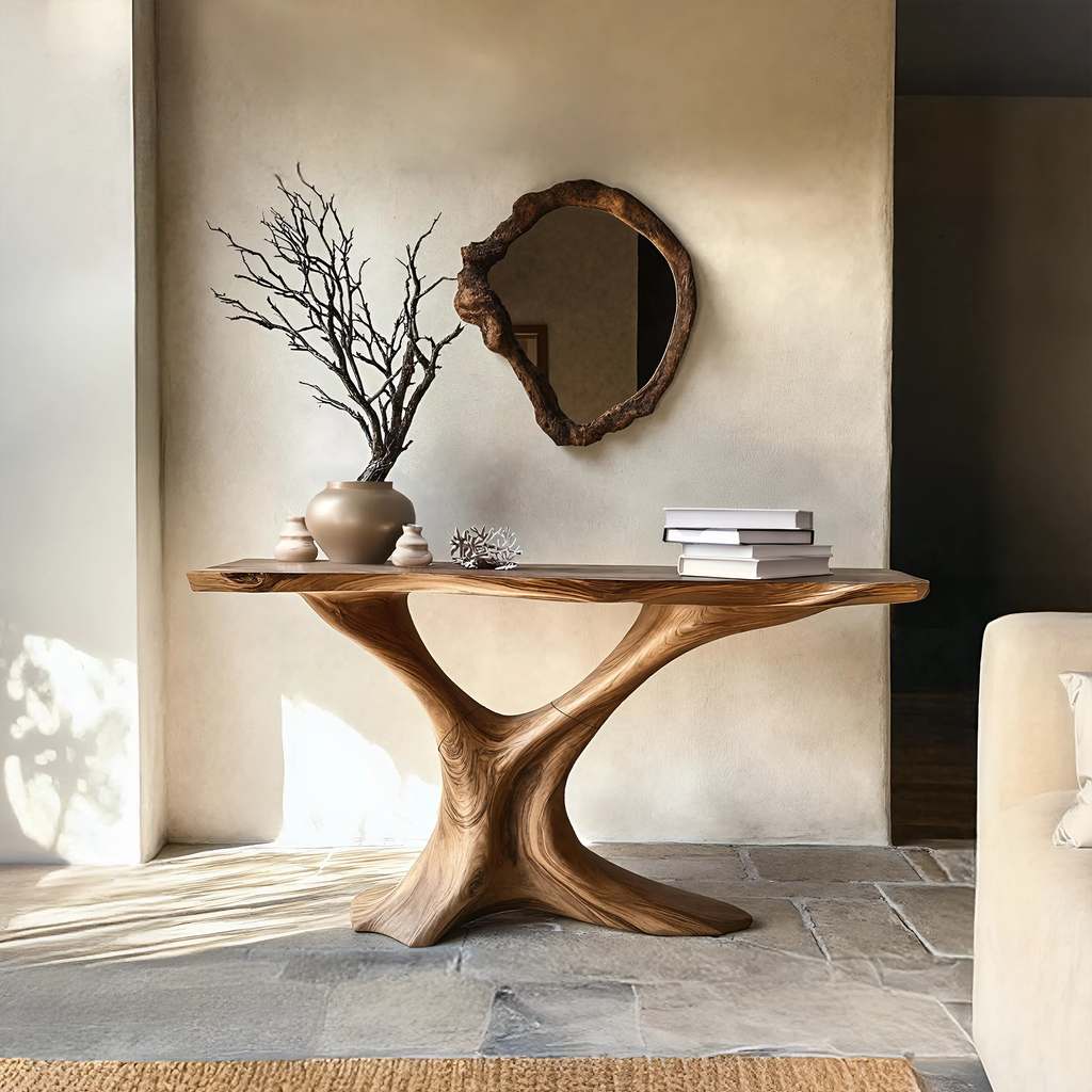 Mid Century Live Edge Entryway Table For Bedroom Decor And Display