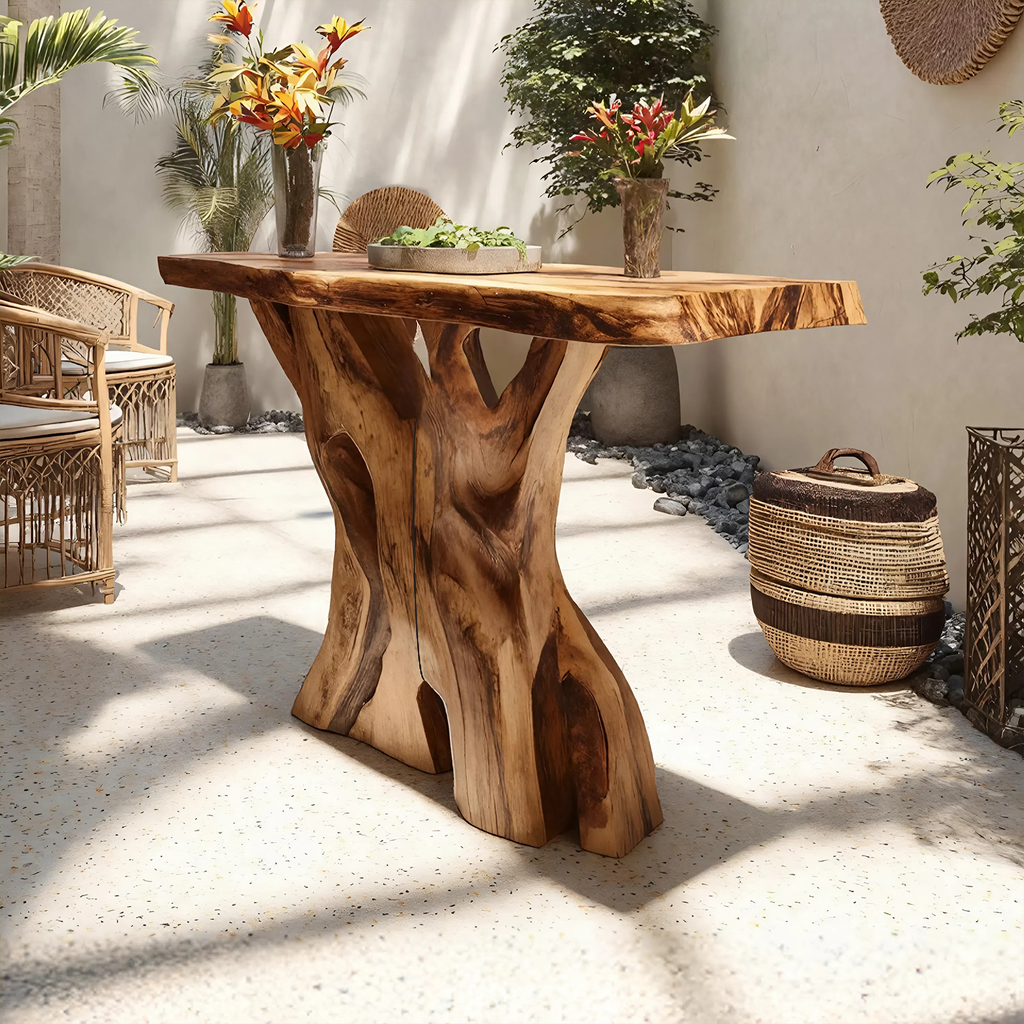 Modern Solid Wood Console Table Live Edge Design For Entryway Decor