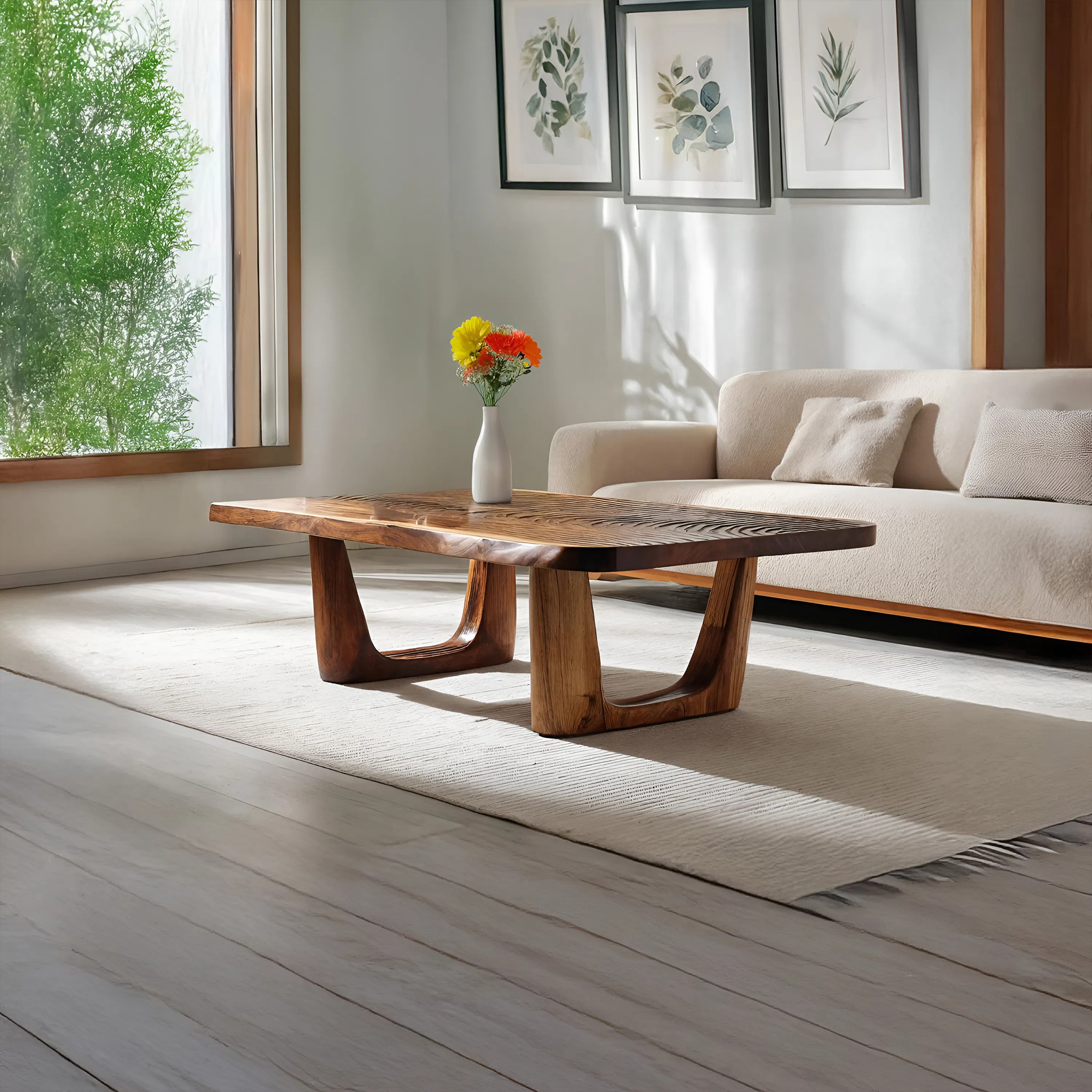 Handcrafted Modern Solid Wood Coffee Table For Living Room