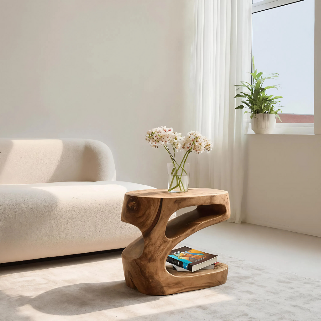 Artistic Side Table With Storage Shelf For Living Room