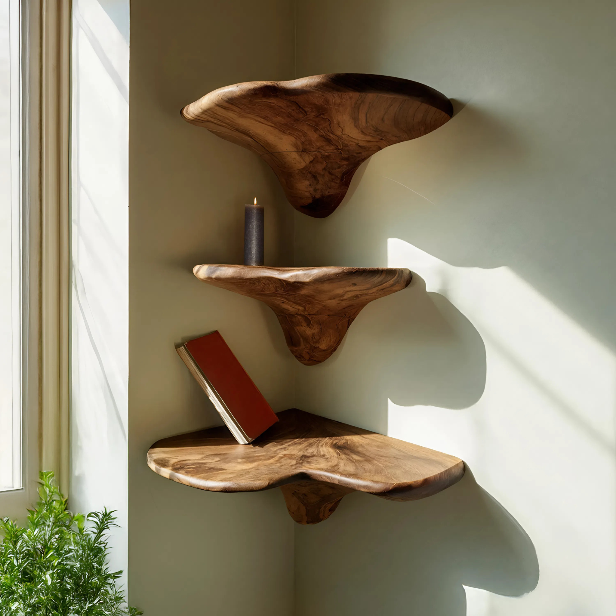 Farmhouse Solid Wood Mushroom Shelf For Living Room And Entryway Decor