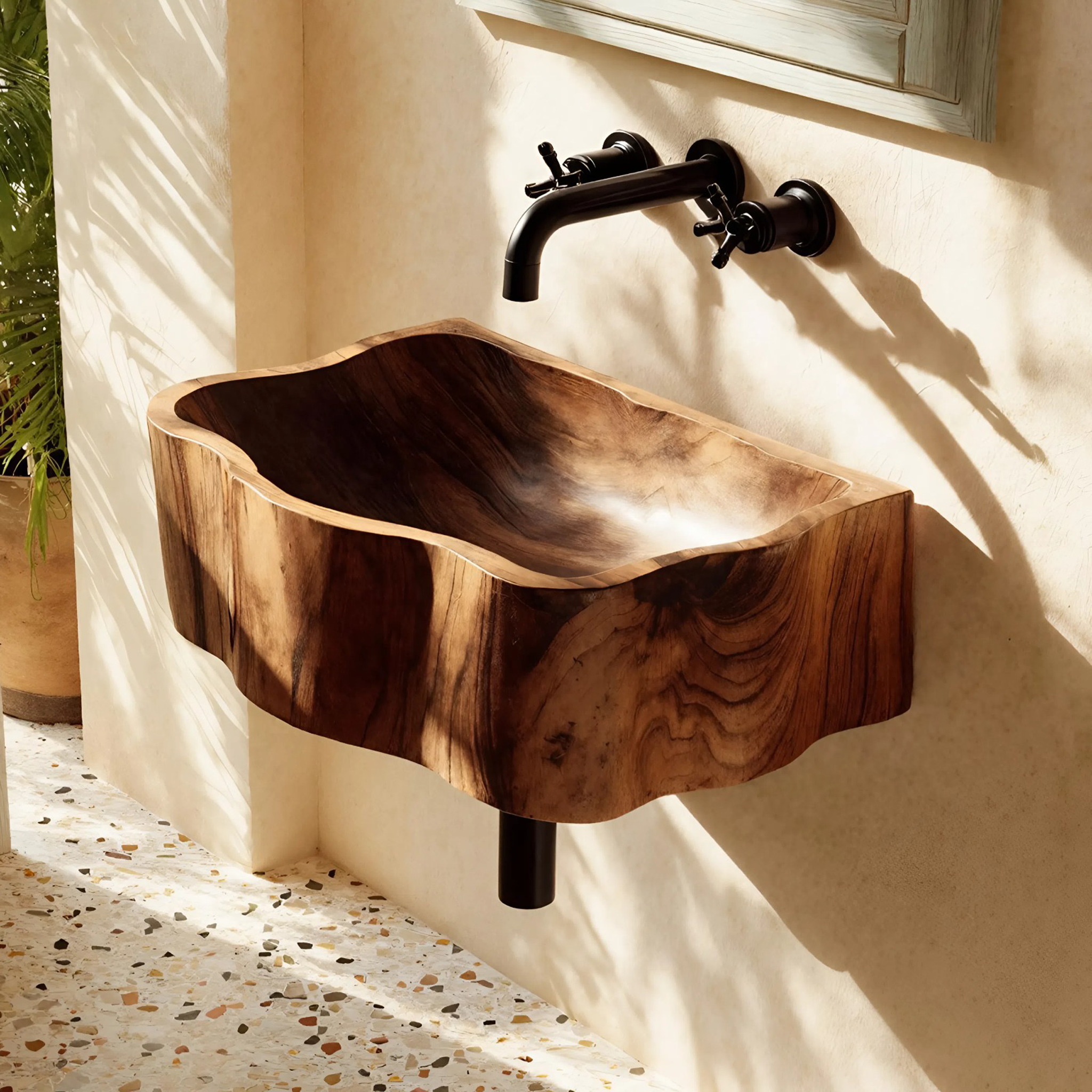Handcrafted Wall Mounted Wooden Bathroom Sink For Artisan Bathroom Decor