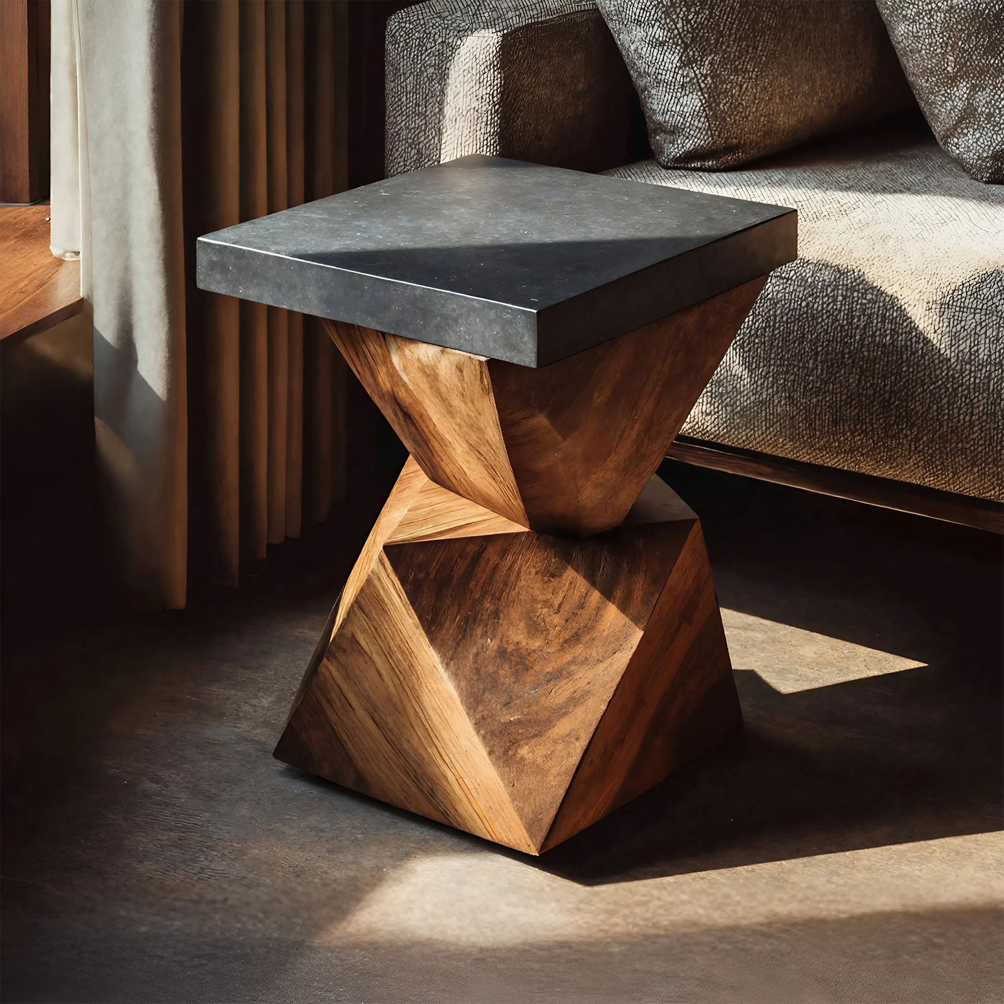 Farmhouse Solid Wood End Table For Cottage Living Room