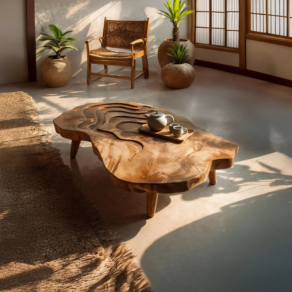 Mid Century Wooden Abstract Coffee Table For Living Room