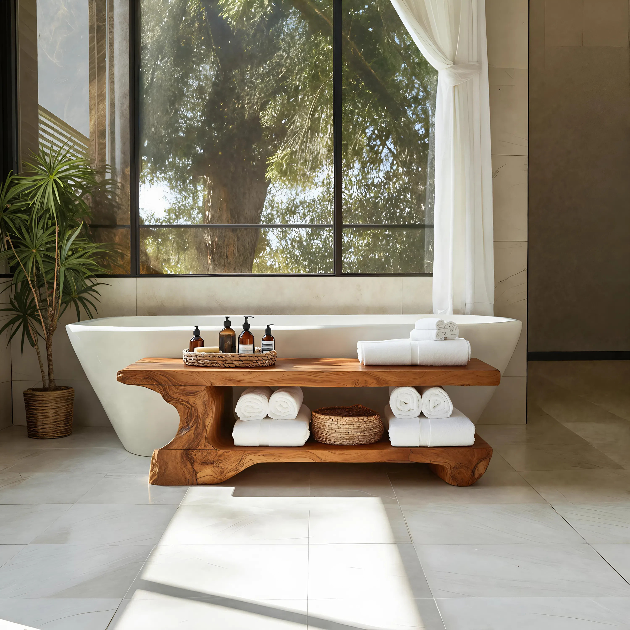 Organic Bath Bench For Bathroom Or Wellness Retreat Interior