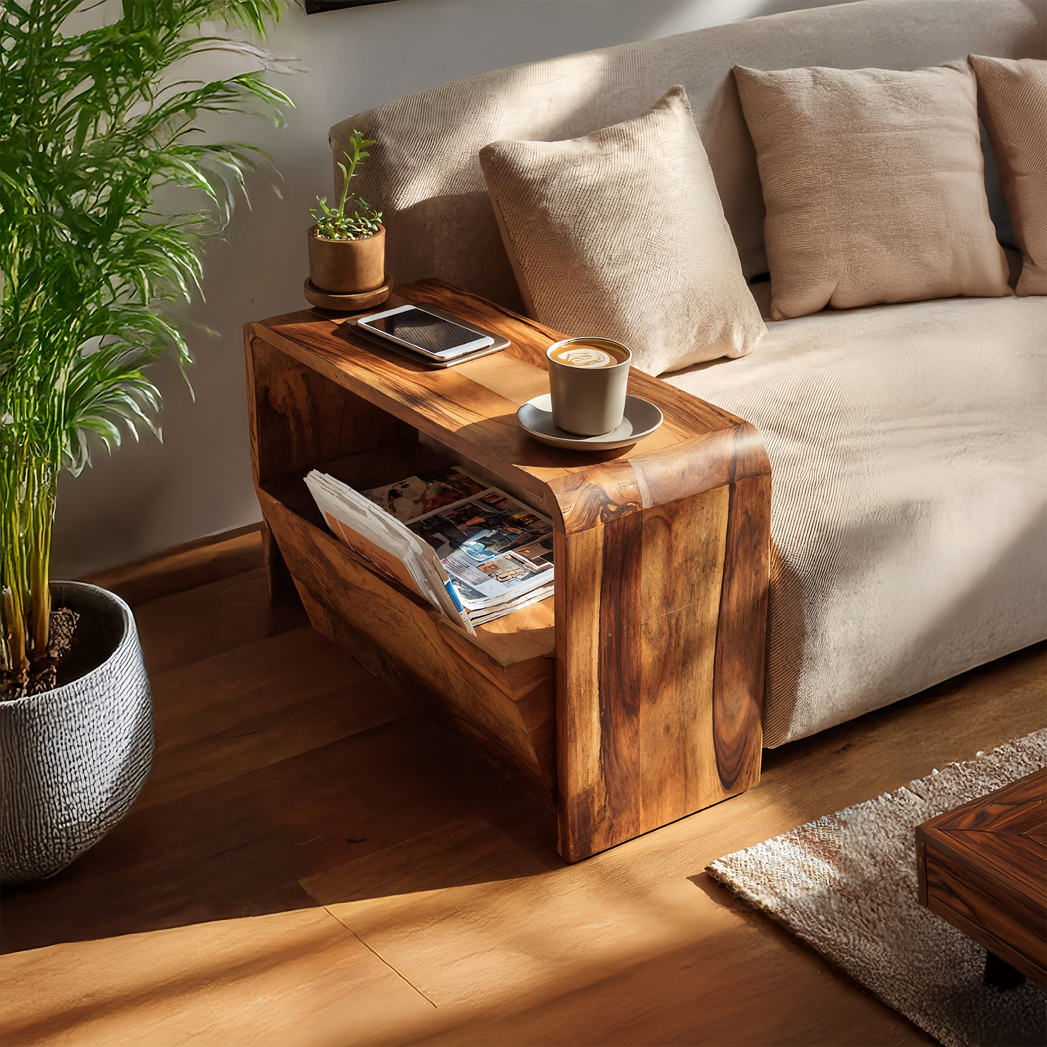 Handcrafted Wooden Side Table For Living Room Accent