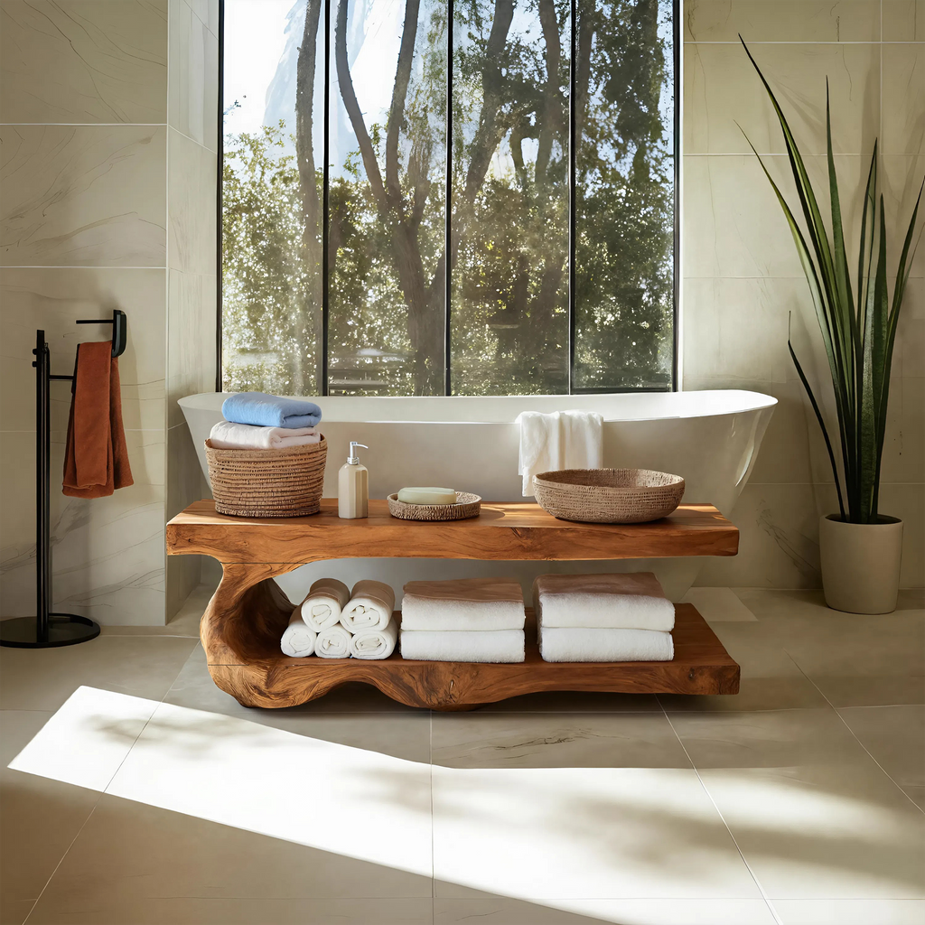 Organic Bath Bench With Storage Shelf For Bathroom