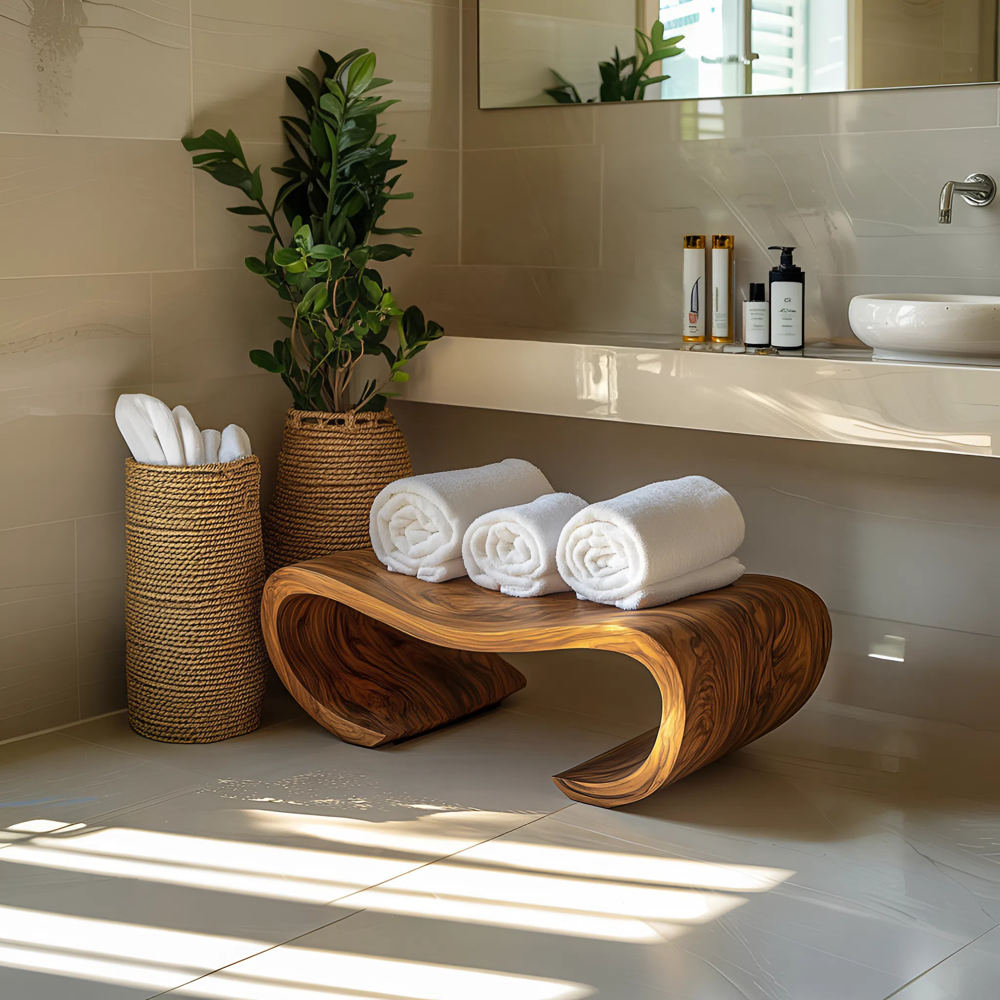 Modern Organic Curved Shower Bench For Spa Or Bathroom