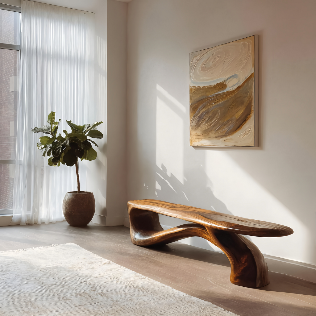 Handcrafted Organic Form Bench For Entryway