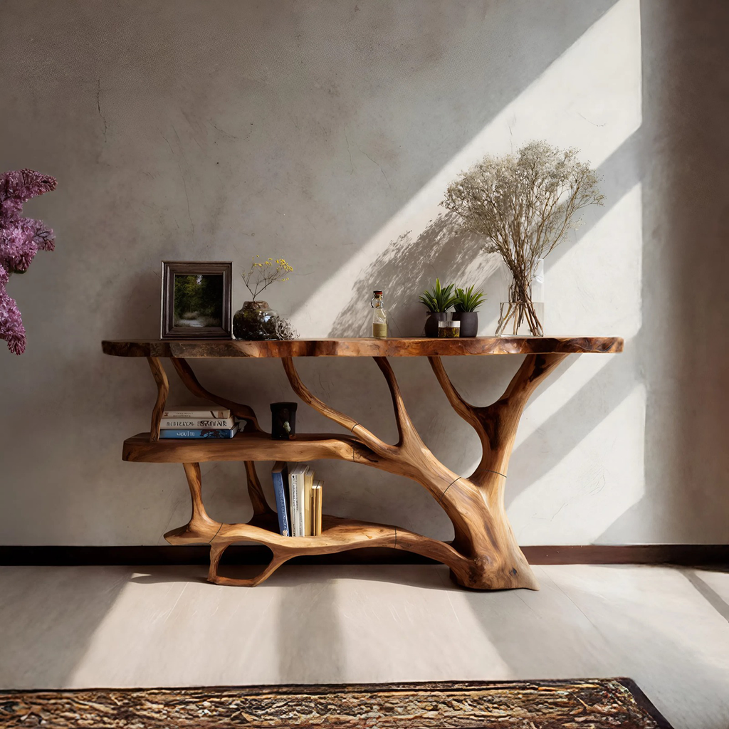 Farmhouse Wooden Live Edge Console Table For Country Living Room Decor