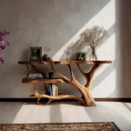 Farmhouse Wooden Live Edge Console Table For Country Living Room Decor