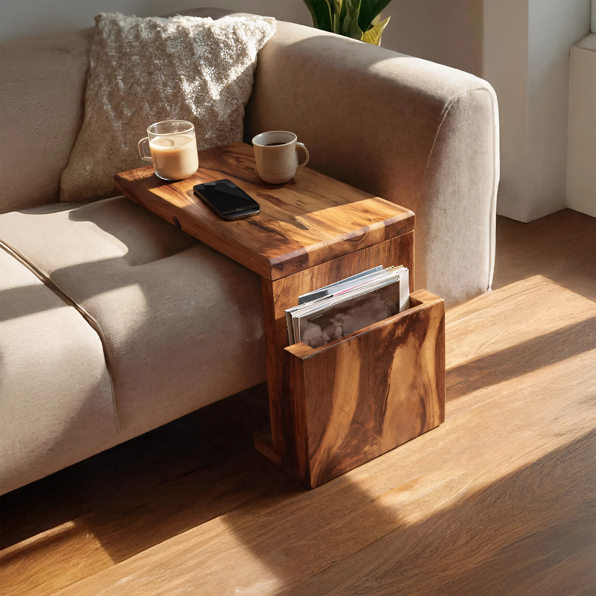 Handcrafted Wooden Armrest For Living Room Design