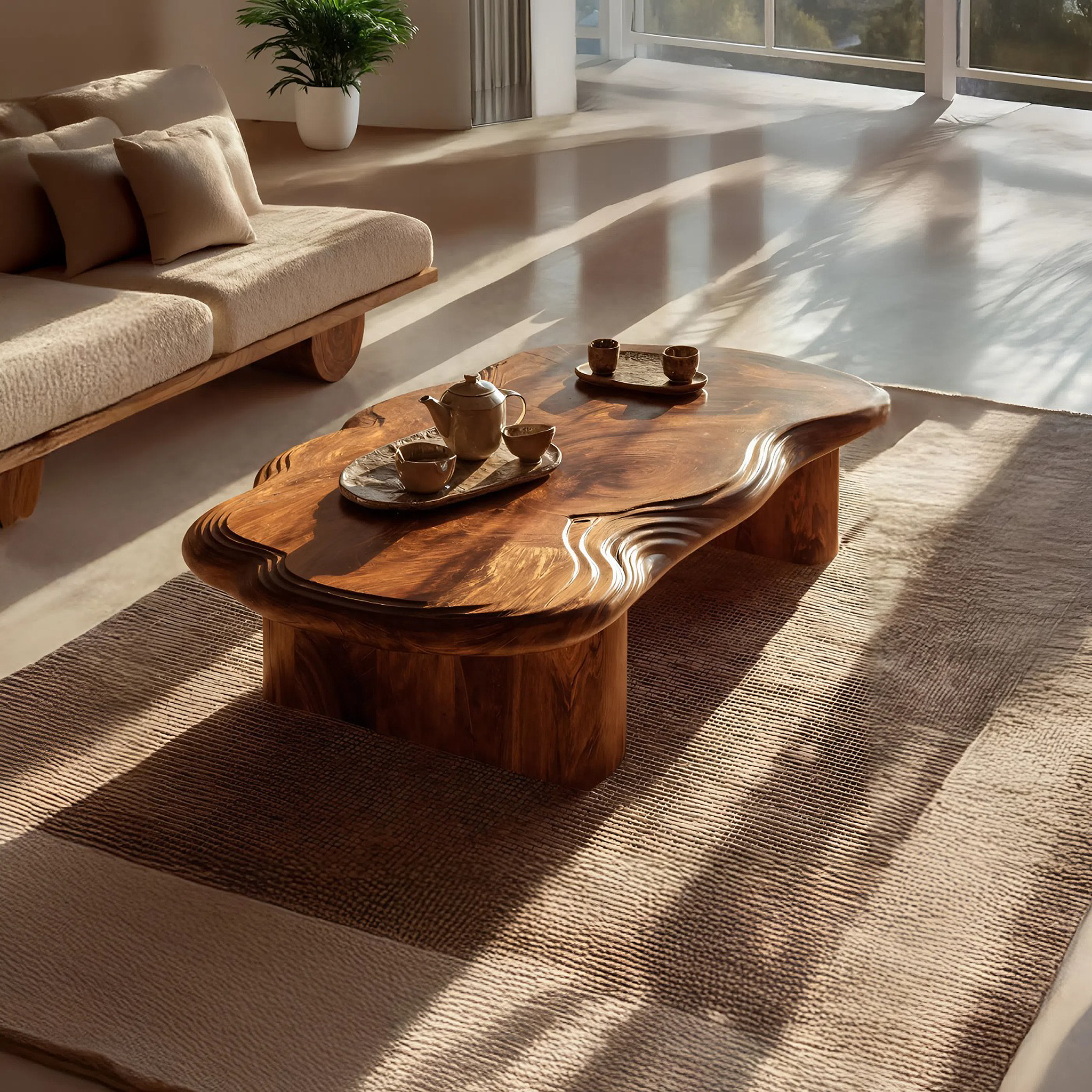 Modern Abstract Solid Wood Coffee Table For Living Room Decor