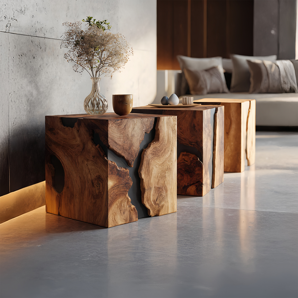 Farmhouse Wooden Cube Table For Modern Furniture Design