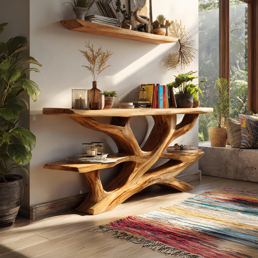 Mid Century Wooden Live Edge Console Table For Luxury Bedroom Decor