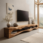 Contemporary Sculptural TV Stand Wavy Carved For Living Room