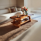 Handcrafted Coffee Table Live Edge And Lower Shelf For Living