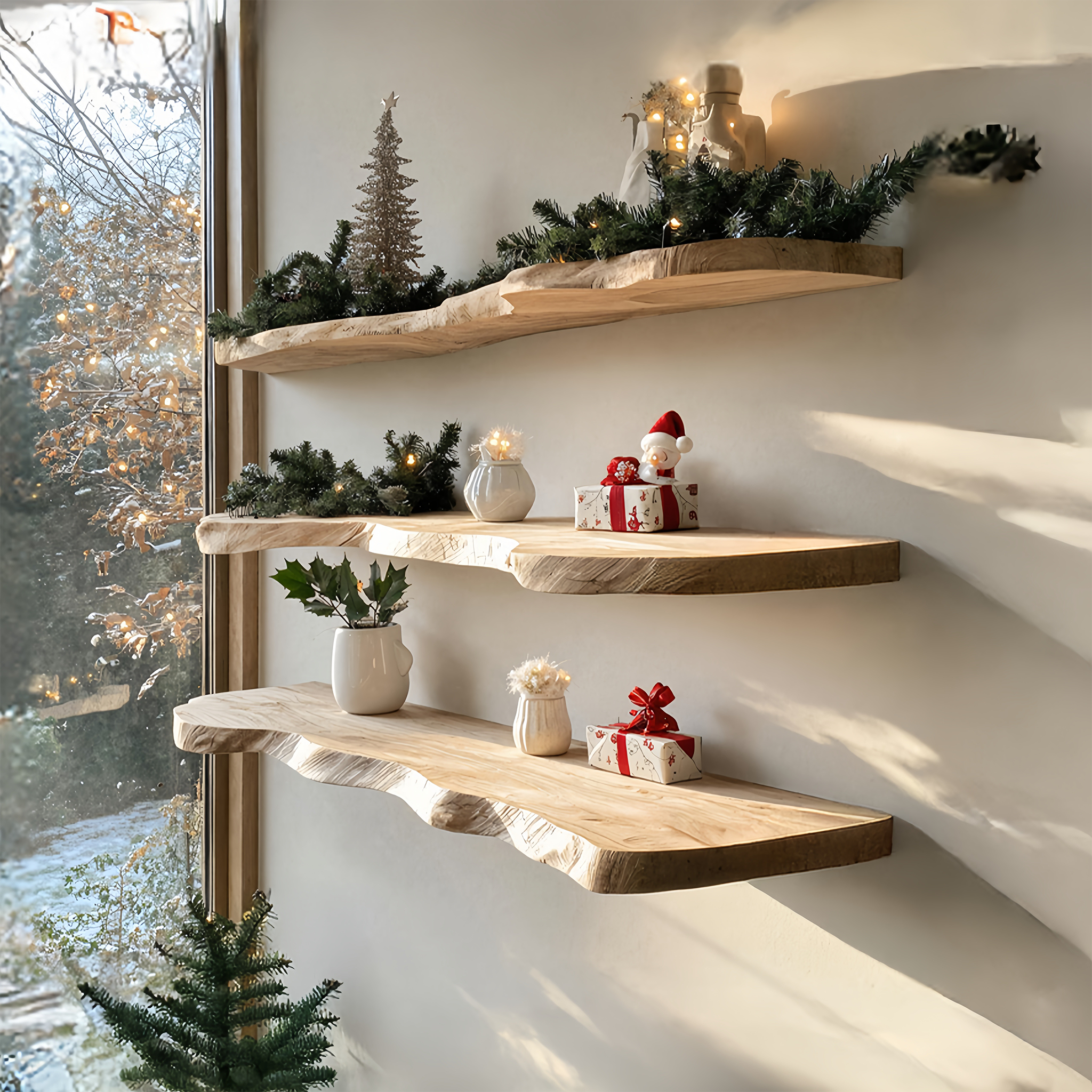 Farmhouse Solid Wood Floating Shelf For Christmas Bedroom Wall Decor
