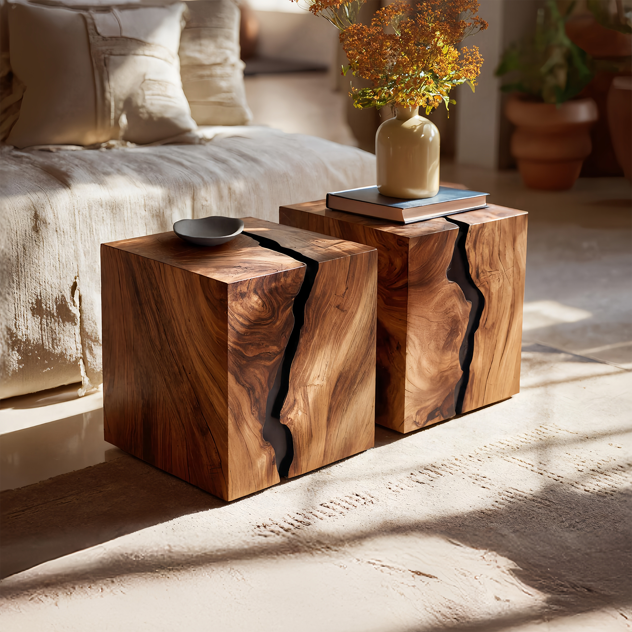 Handcrafted Solid Wood Low Coffee Table For Living Decor
