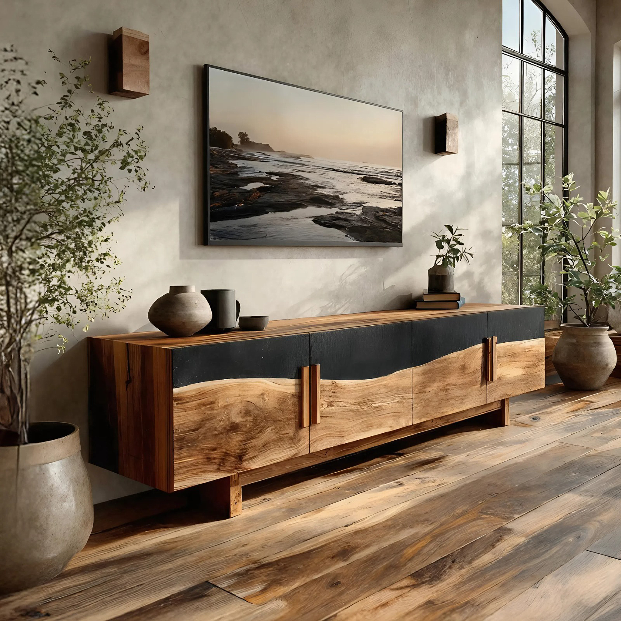 Mid Century Natural Wood Entertainment Unit For Decor