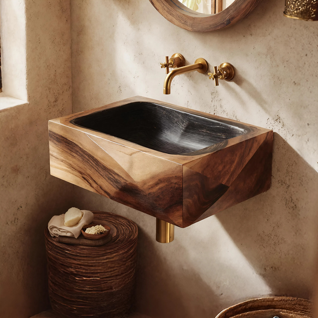 Handcrafted Wall Mounted Wooden Bathroom Sink For Bathroom Decor
