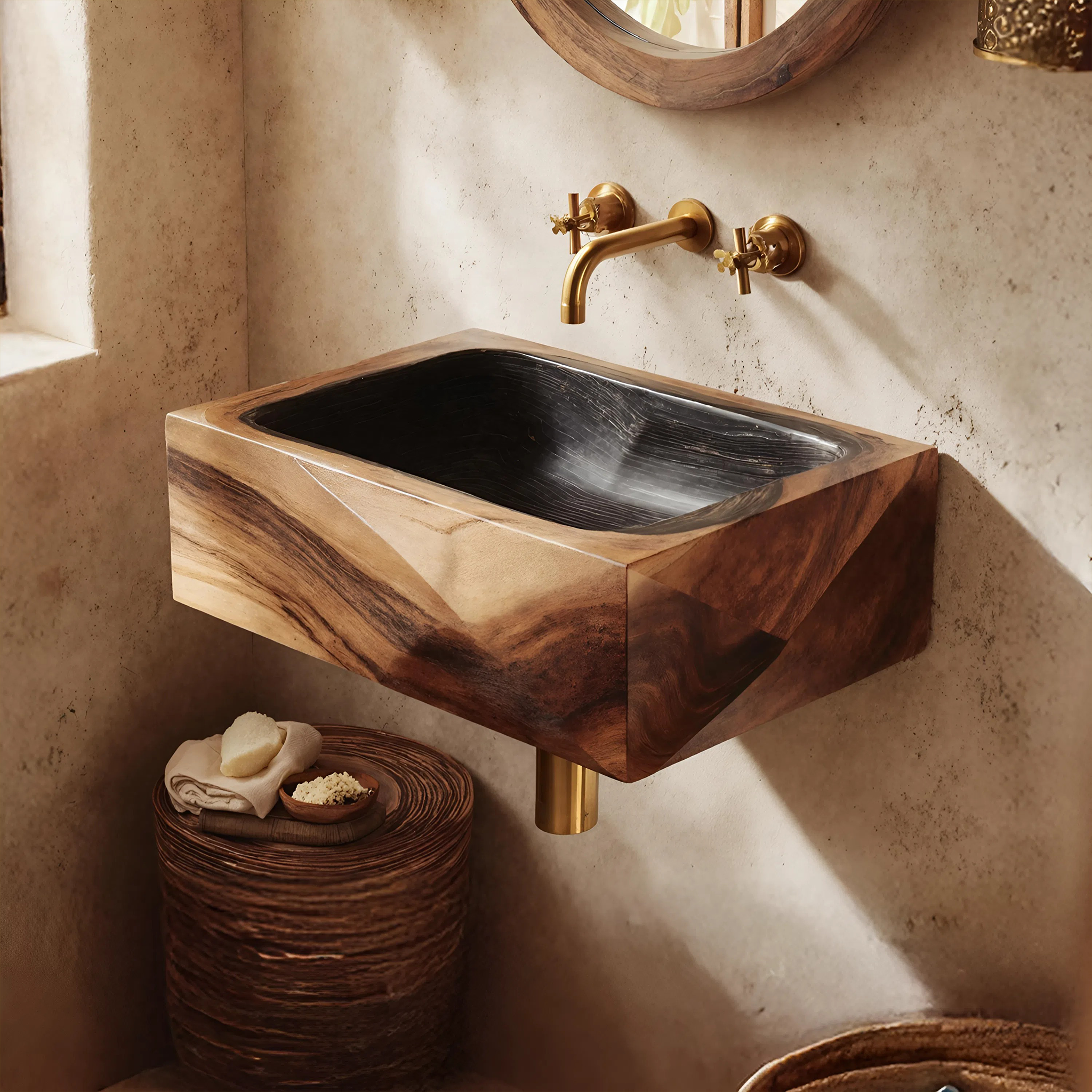 Handcrafted Wall Mounted Wooden Bathroom Sink For Bathroom Decor