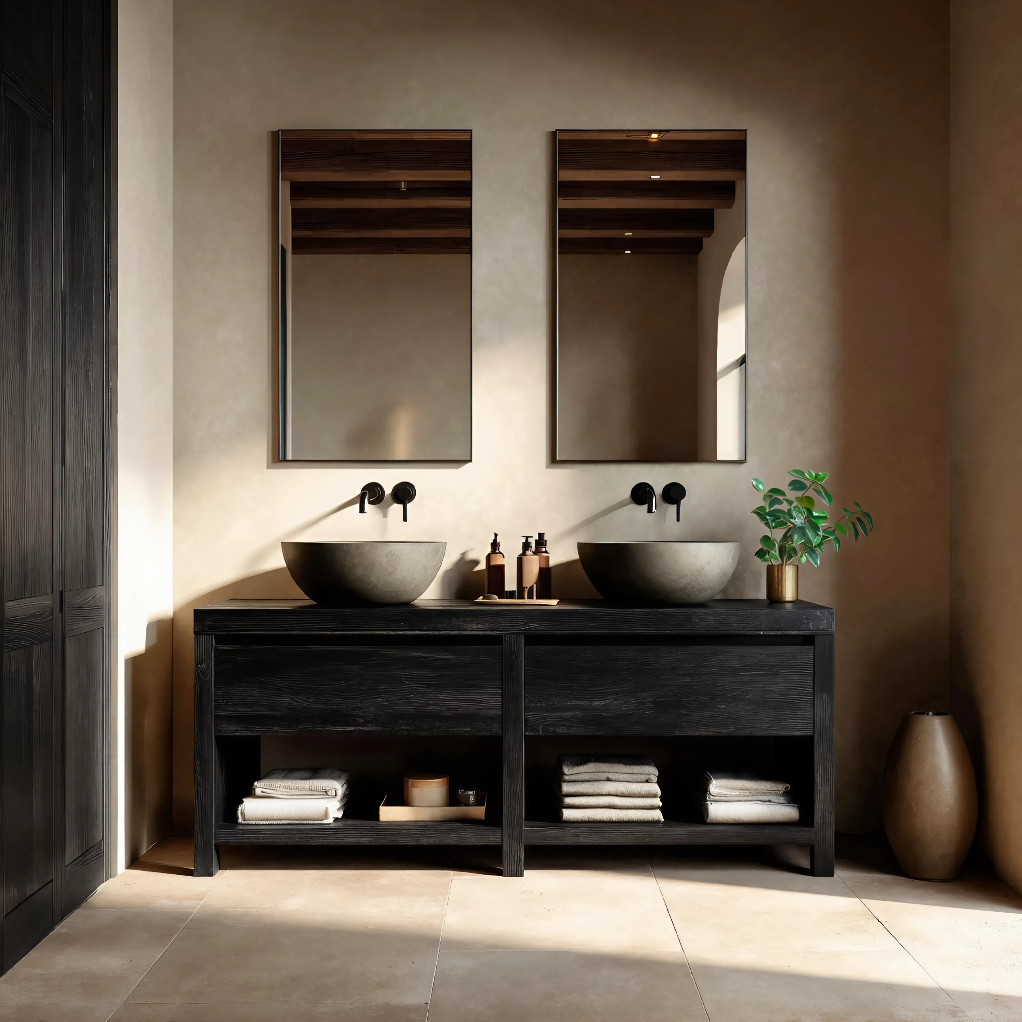 Luxury Bathroom Vanity With Open Shelf Storage For Bathroom