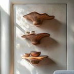 Handcrafted Solid Wood Mushroom Shelf For Bedroom Wall Decor