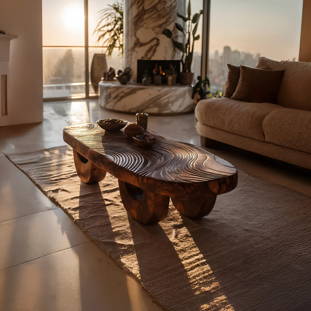 Mid Century Irregular Wooden Coffee Table For Living Room Decor