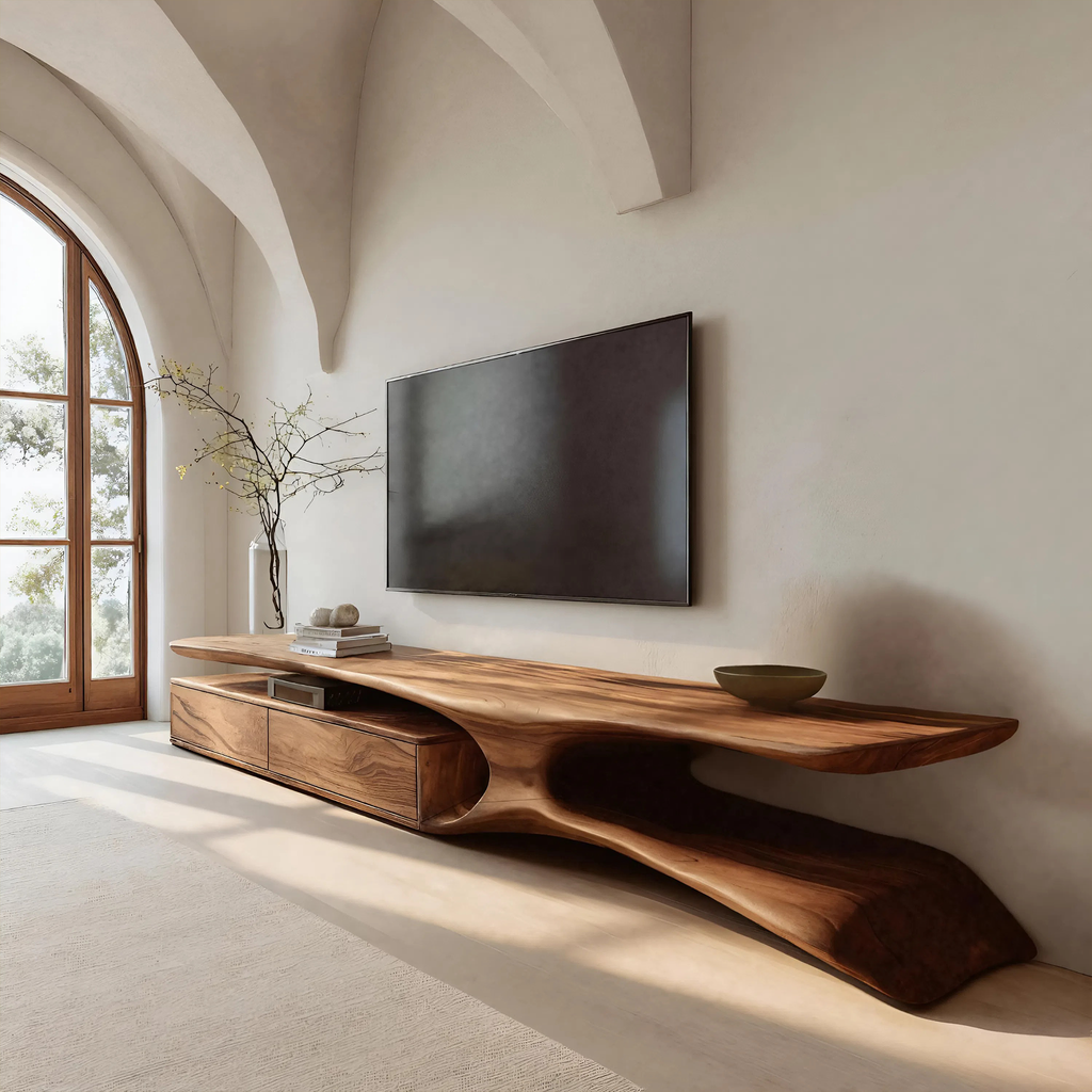 Modern TV Console Curved Open Storage For Living Room