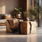 Mid Century Wooden Cube Coffee Table For Living Room Decor
