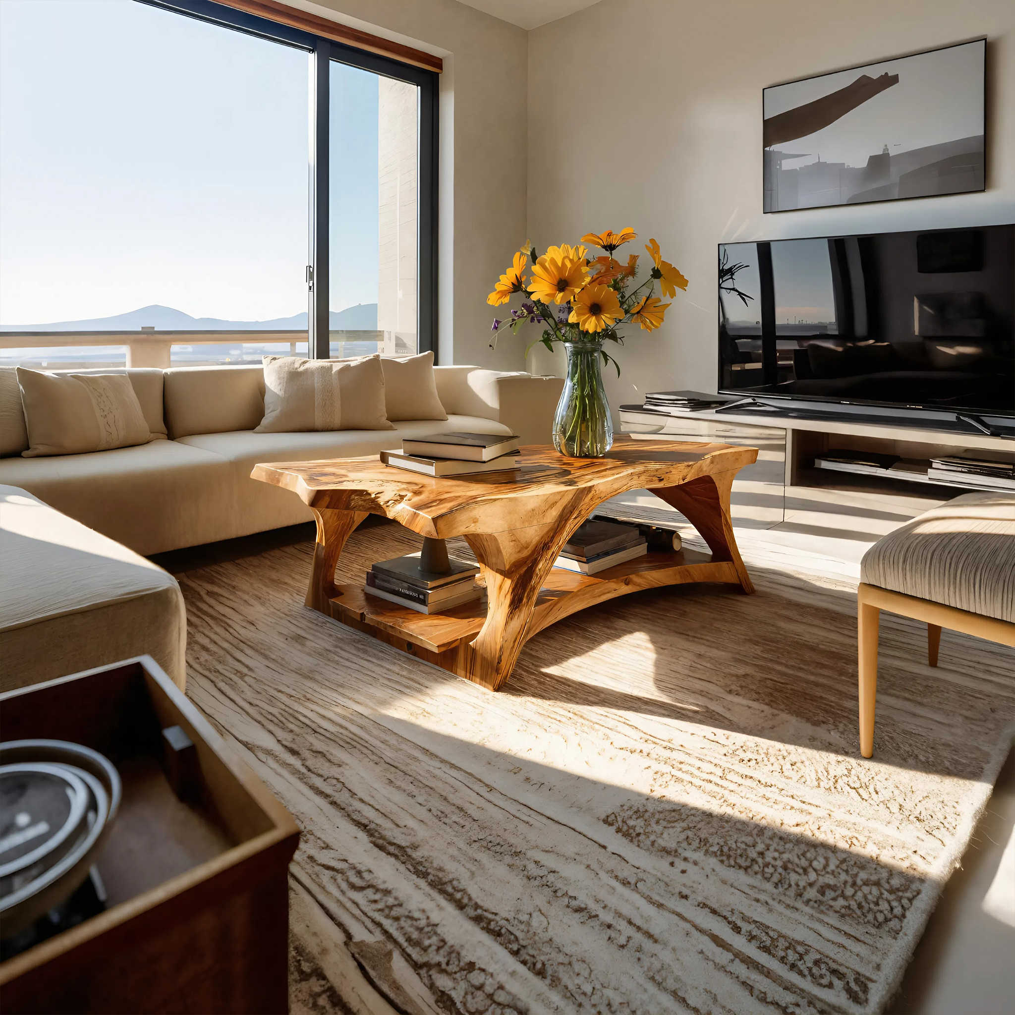 Handcrafted Coffee Table With Live Edge Legs For Living