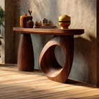 Mid Century Sculptural Live Edge Console Table For Luxury Entryway