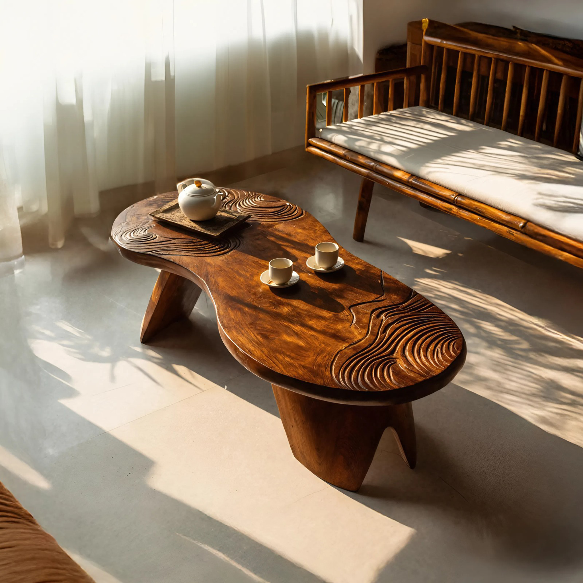 Farmhouse Irregular Abstract Coffee Table For Living Room
